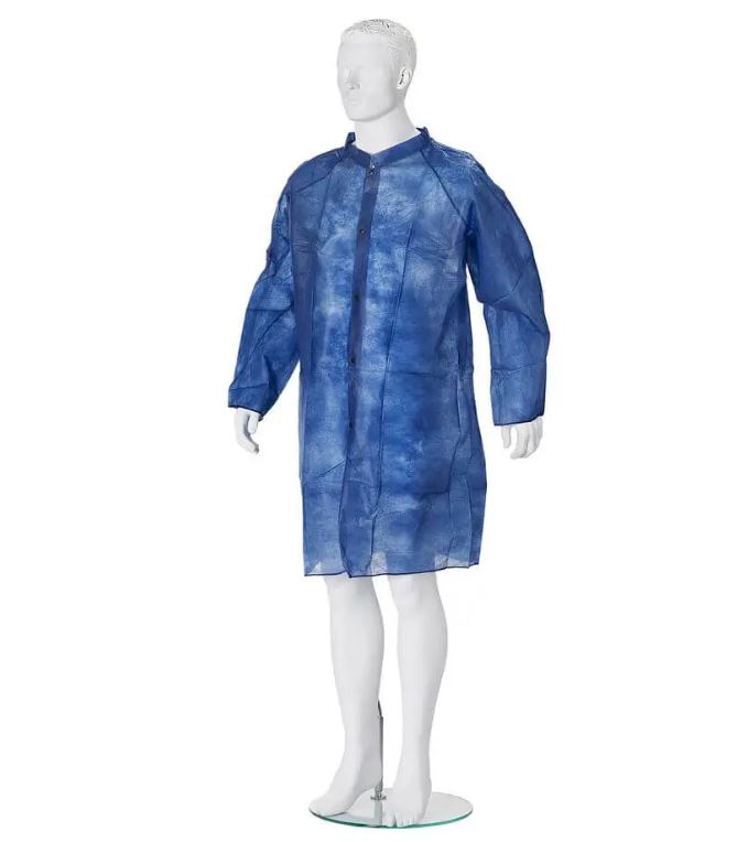 Bezoekersjas blauw PP non-woven – 35 gram met drukknoop | 2XL
