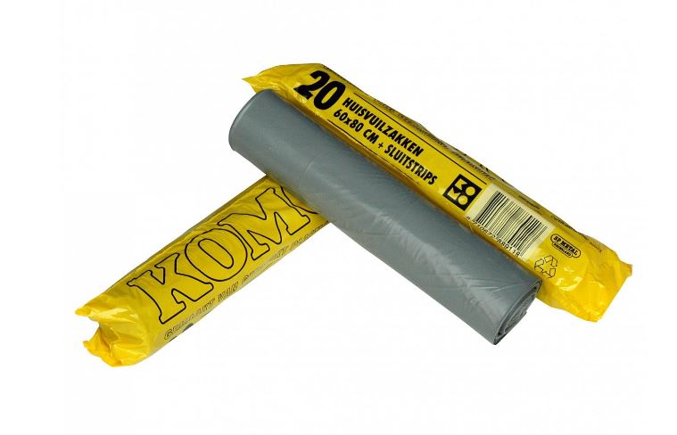 Afvalzak KOMO 60x80 cm – LDPE Grijs 60L | Sterke vuilniszak